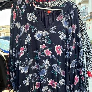 Lane Bryant Floral Blouse - Black, Pink, Blue
